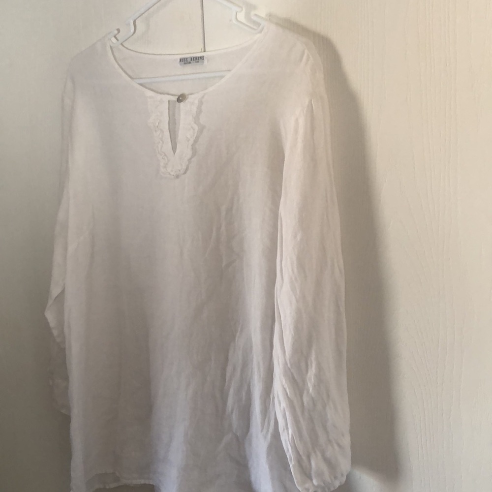 Woman’s Elegant 100% linen spring White tunic Blouse top